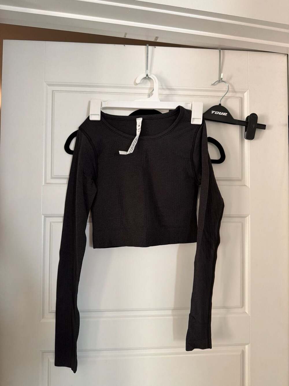 Lululemon Ebb to Street Long Sleeve Ribbed Cropped Shirt in Black
